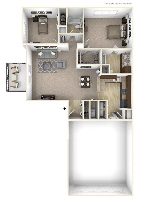 Geranium - No Basement Floor Plan 2 BR 2 BA at Killian Lakes Apartments and Townhomes, Columbia, SC
